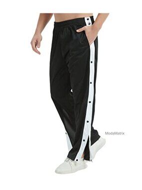 Tear Away Snap Button Sweatpants with Drawstring, Deep Pockets, Straight Leg